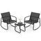 Outdoor Rocking Chair Set Black Metal Frame Breathable Fabric Coffee Table